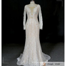 Muslim Wedding Dress Off White Lace Beading Court Train Custom Made Bridal Gown